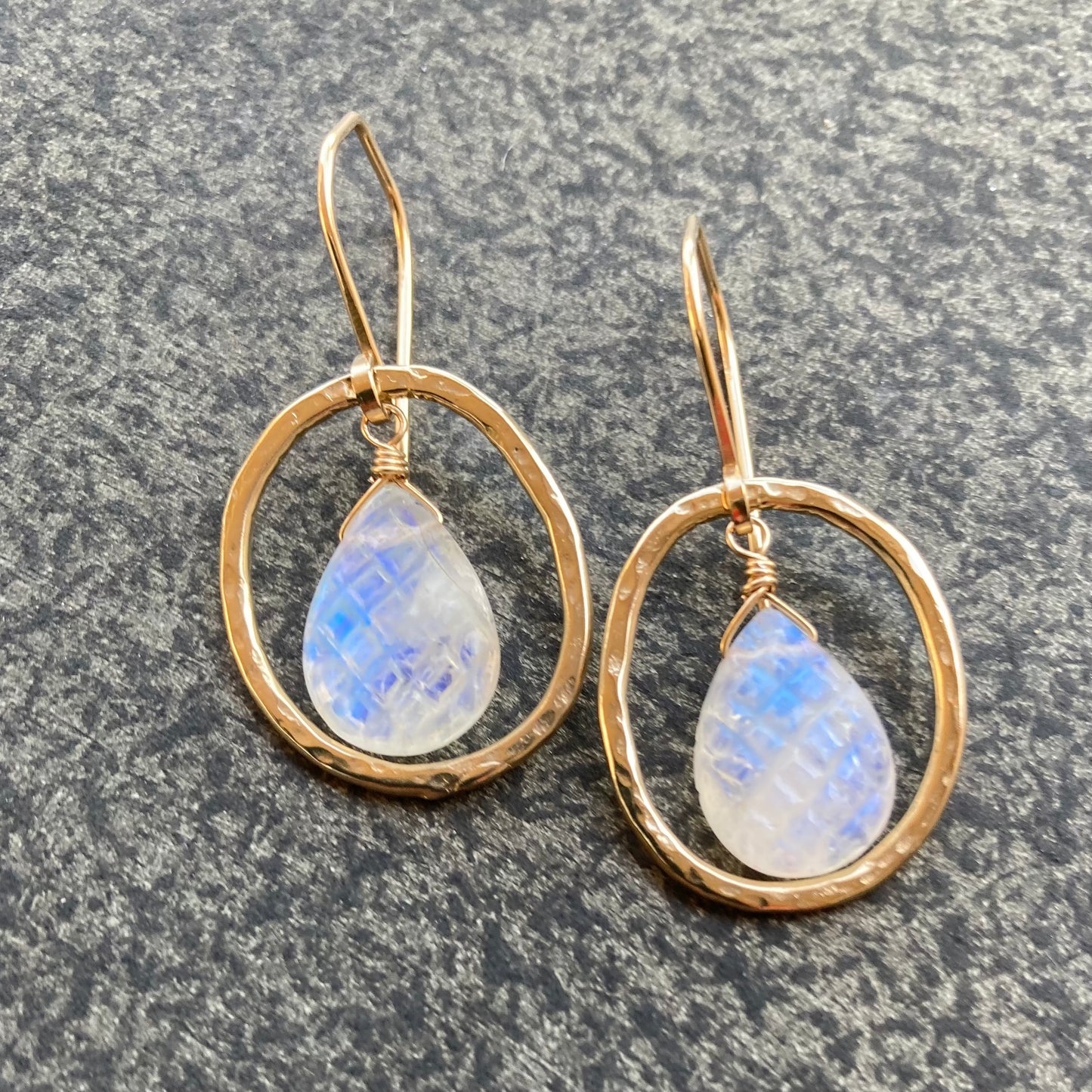 Rainbow Moonstone & Bronze Hoops