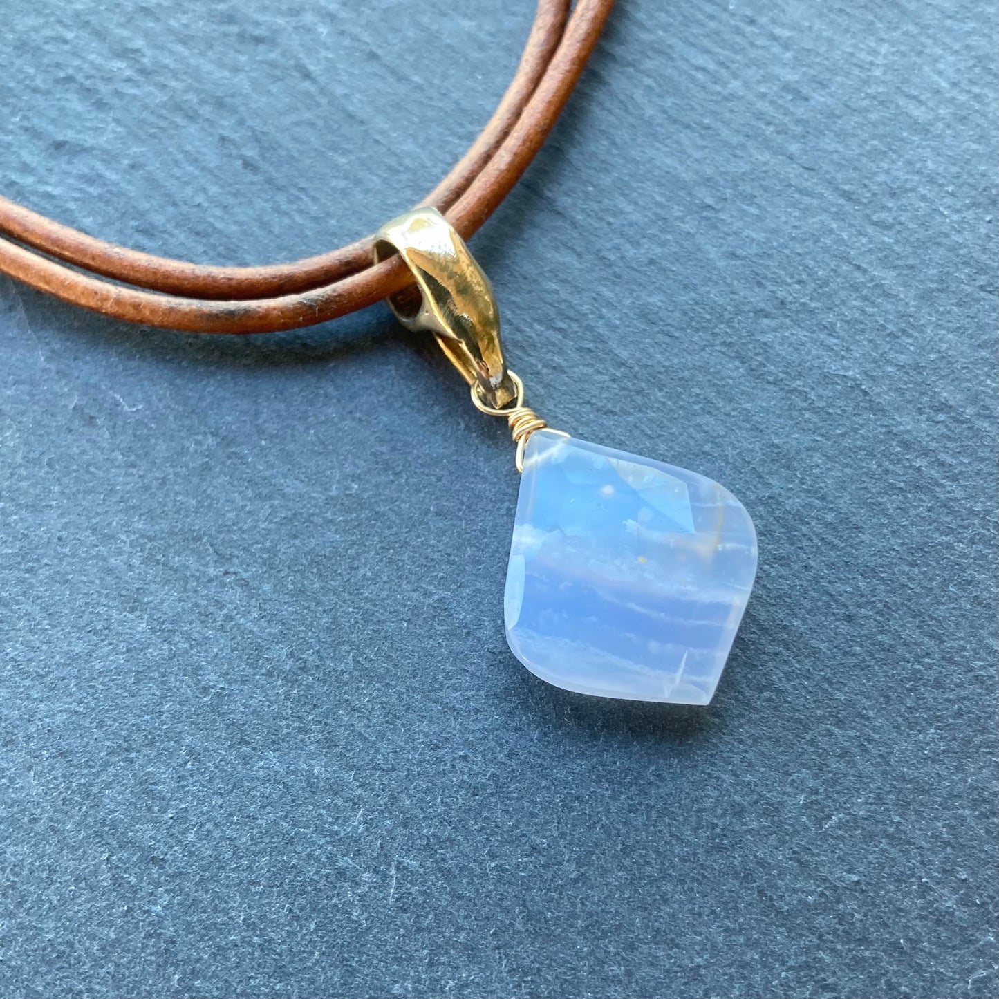 Blue Lace Agate & Bronze Leather Choker