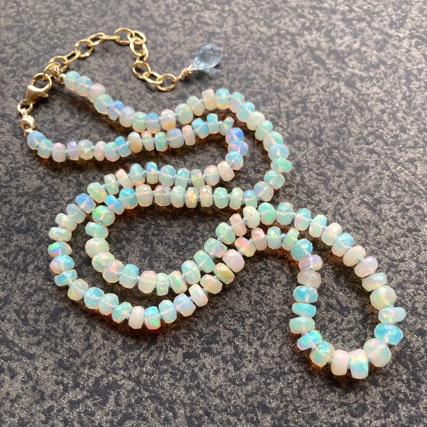 Ethiopian Opal Hand Knotted Aqua Silk Necklace