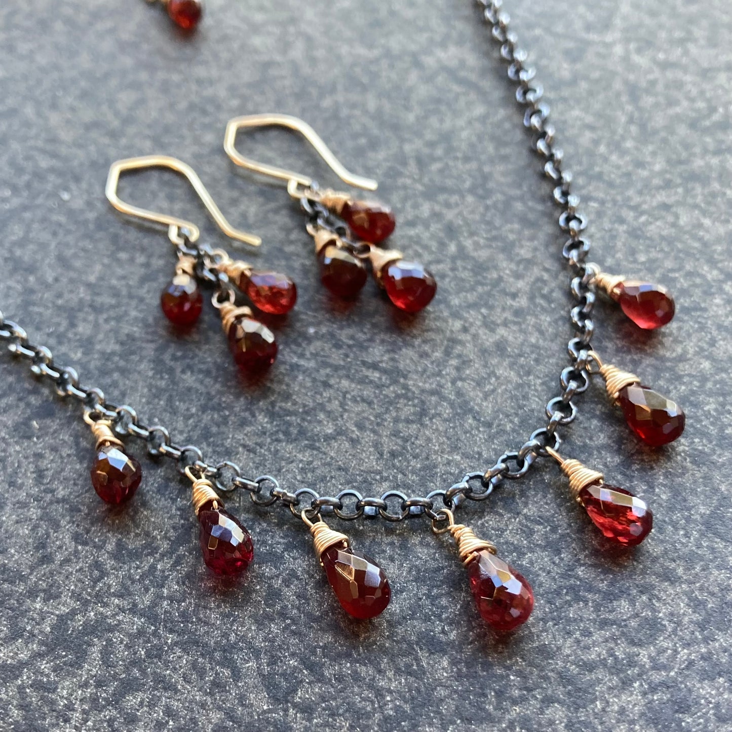 Mozambique Garnet & Mixed Metal Charm Choker