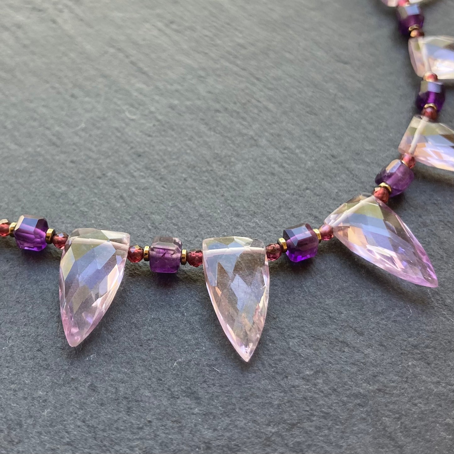 Amethyst, Rhodolite Garnet & Gold Spearhead Collar