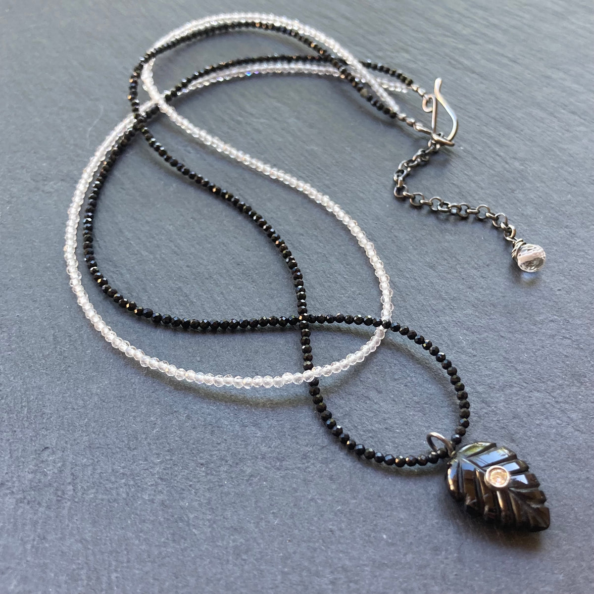 Black Onyx, Rock Quartz & Sterling Silver Yin Yang Choker