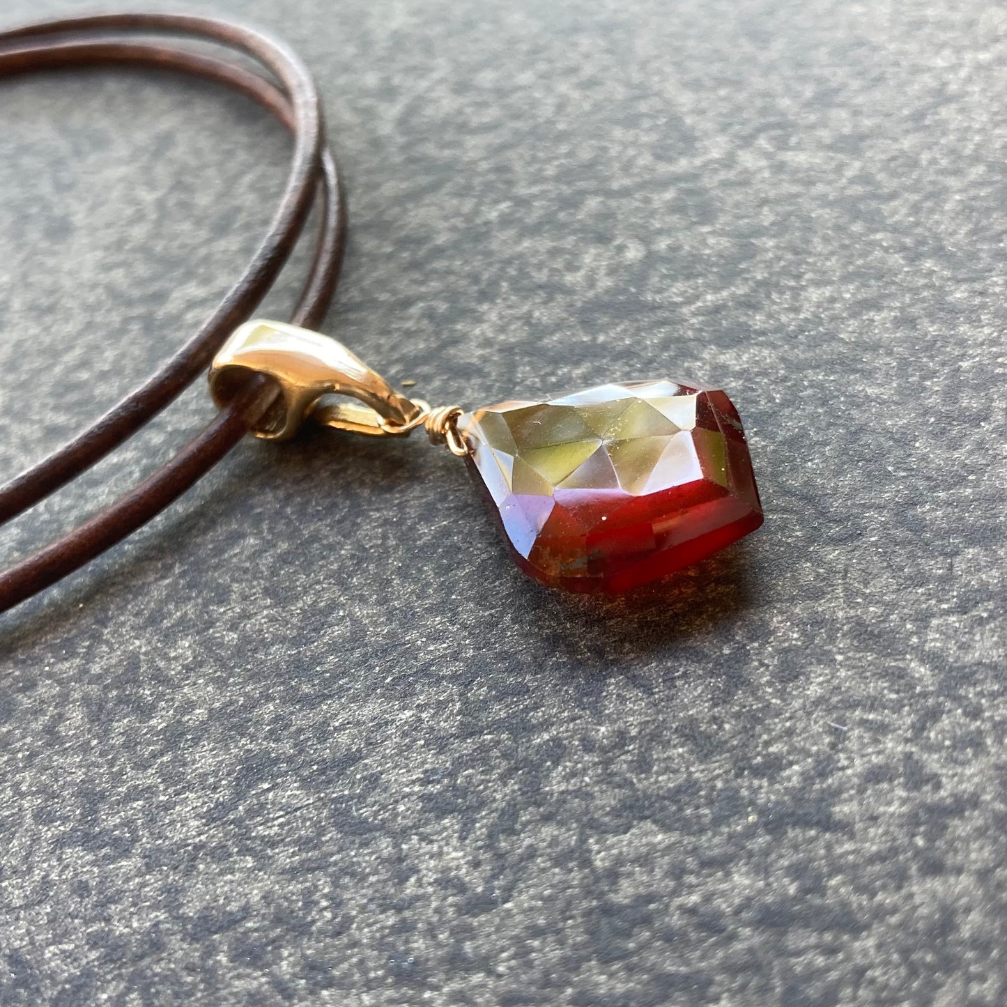 Hessonite Garnet & Bronze Leather Choker