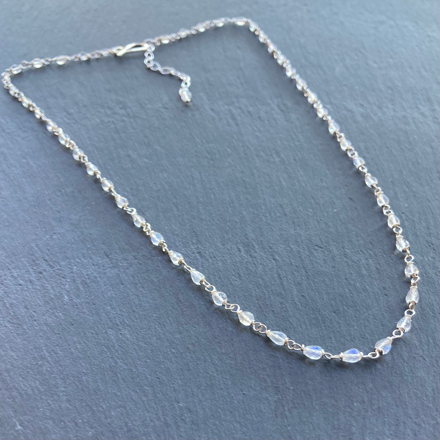 Rainbow Moonstone & Sterling Silver Moon Drops Necklace