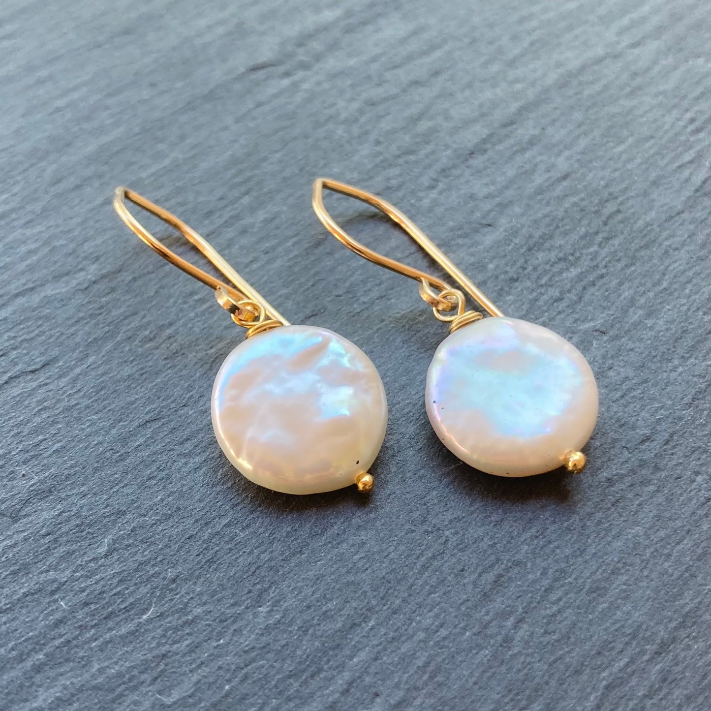 Freshwater Coin Pearl & Gold Earrings
