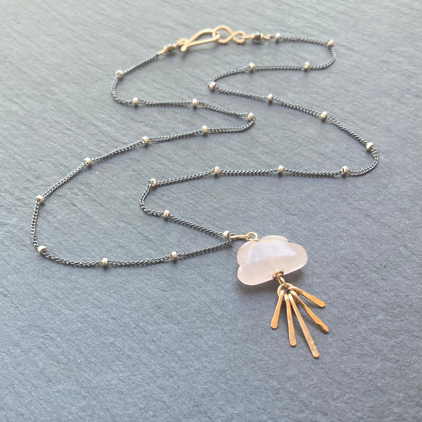 Rose Quartz & Mixed Metal Sunset Fringe Pendant Necklace