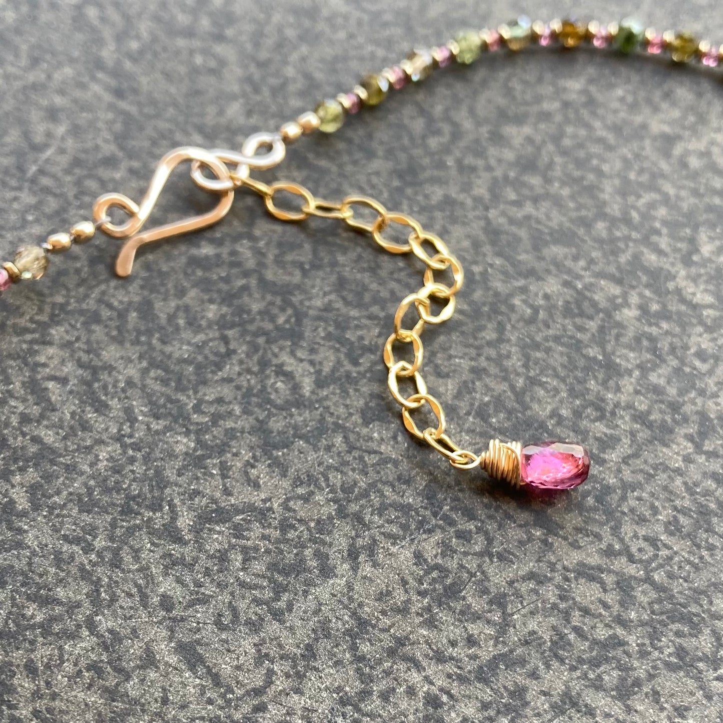 Raw Green Tourmaline, Rhodolite Garnet & Pyrite Choker