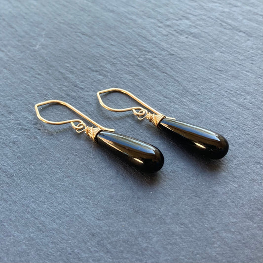 Black Onyx & Gold Earrings