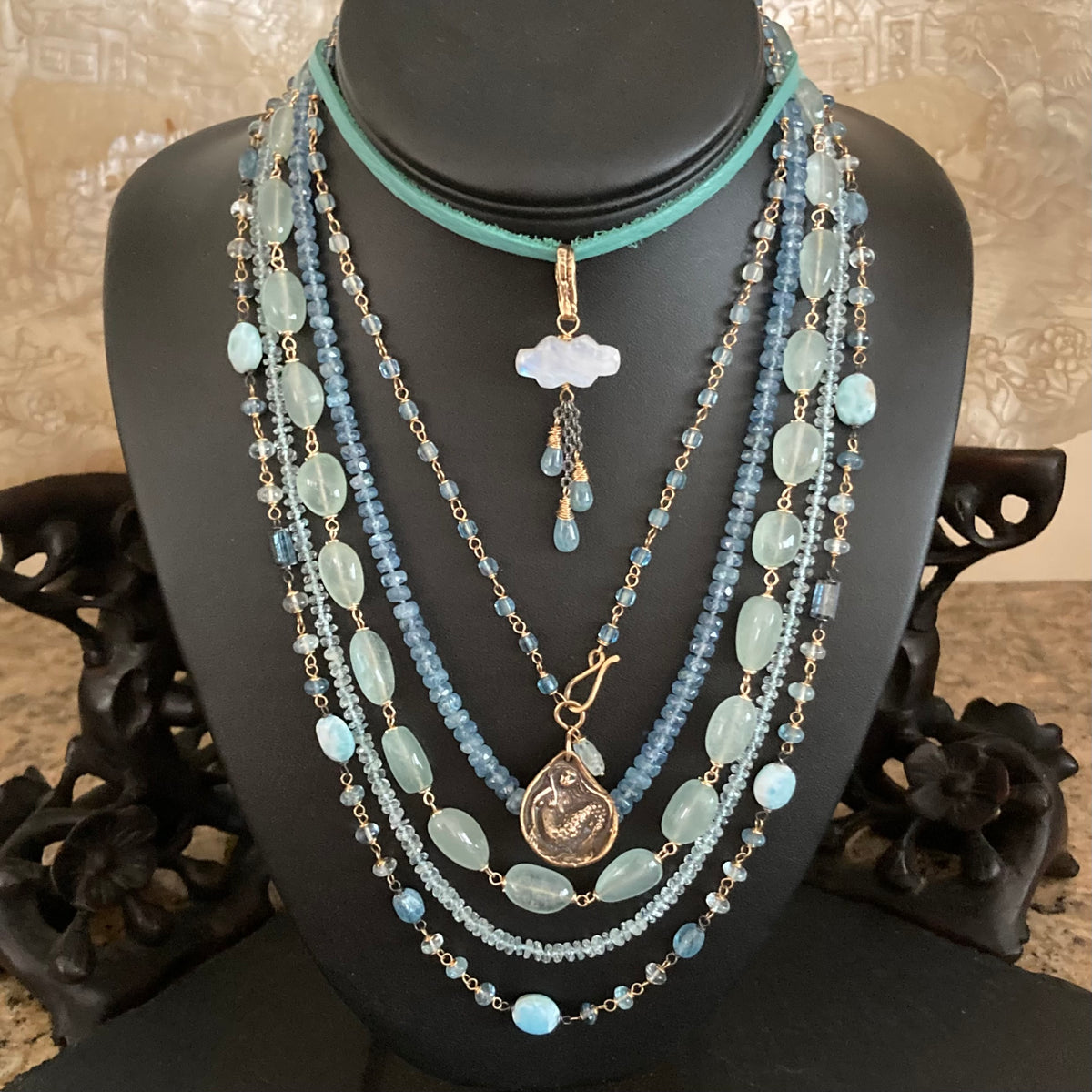 Moss Aquamarine & Gold Necklace
