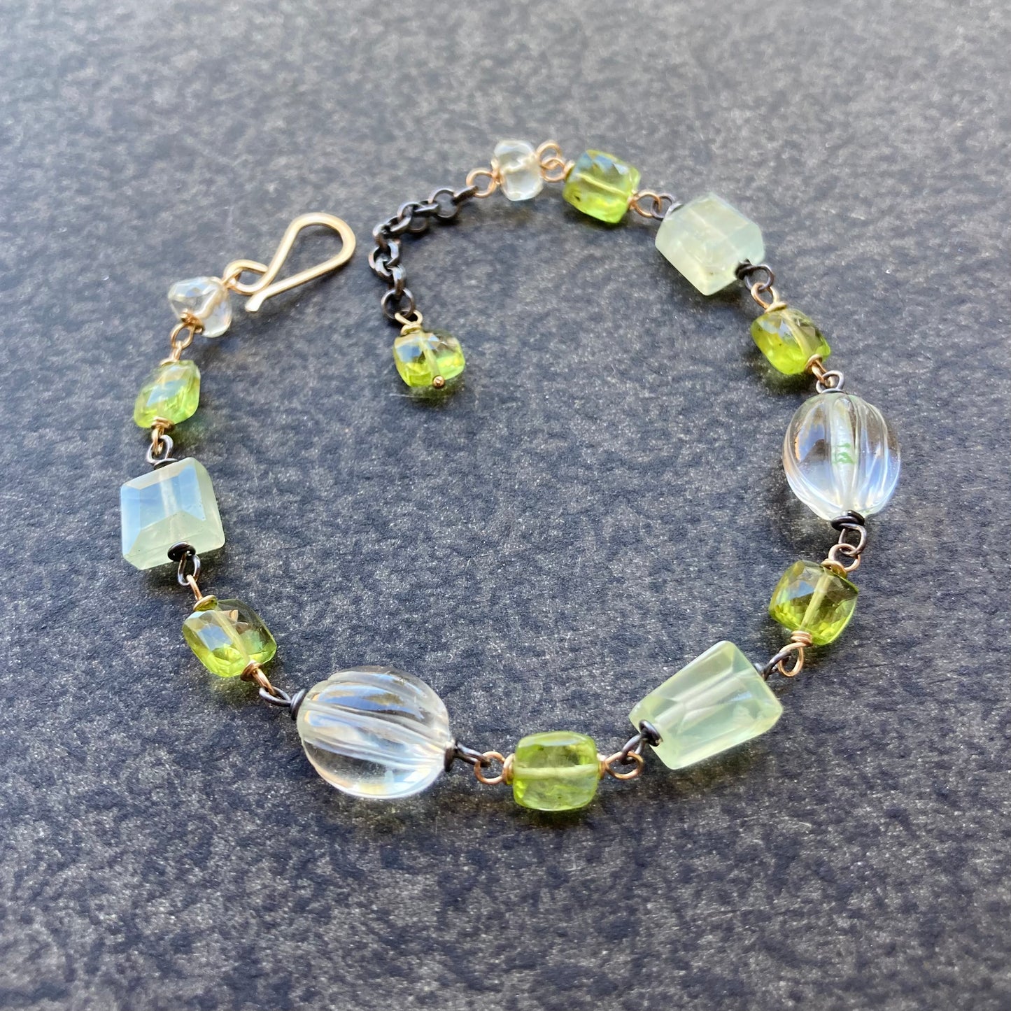 Peridot, Prasiolite, Prehnite & Mixed Metal Bracelet