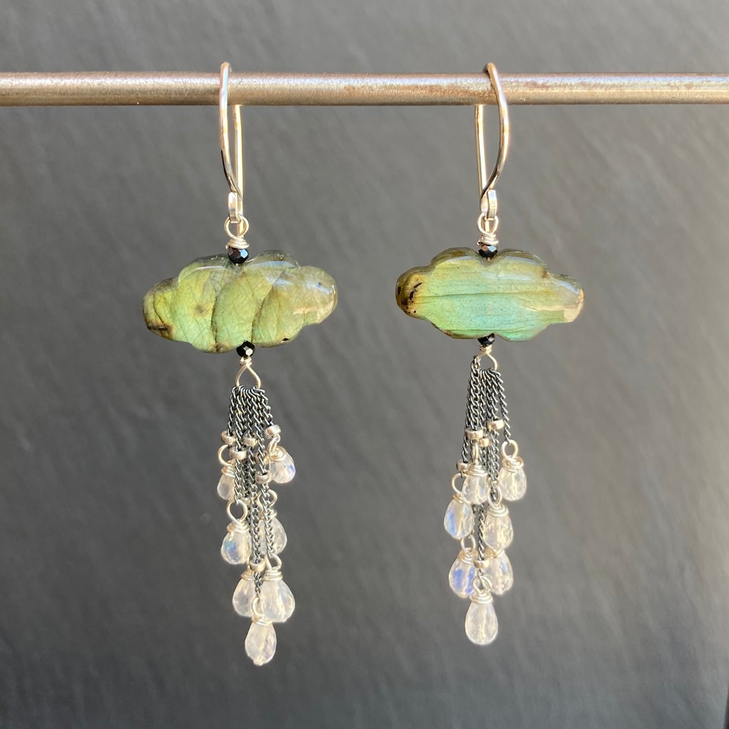 Labradorite, Rainbow Moonstone & Sterling Silver Storm Earrings