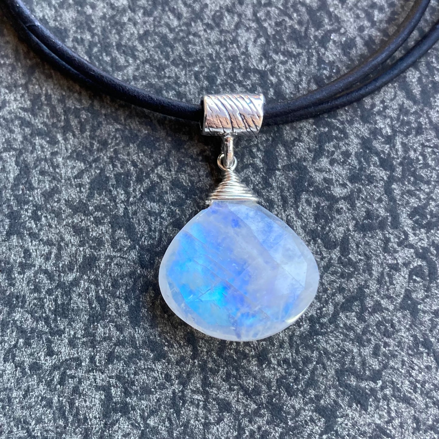 Rainbow Moonstone & Sterling Silver Leather Choker