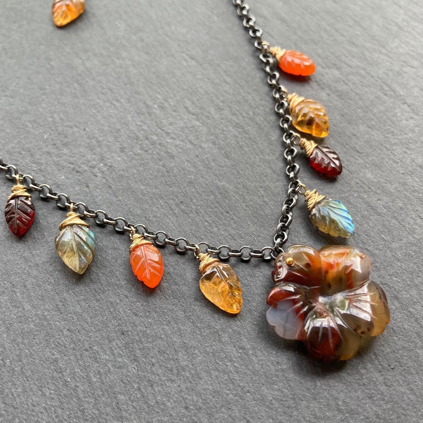 Agate, Multi Gemstone & Mixed Metal Woodland Meadow Charm Choker