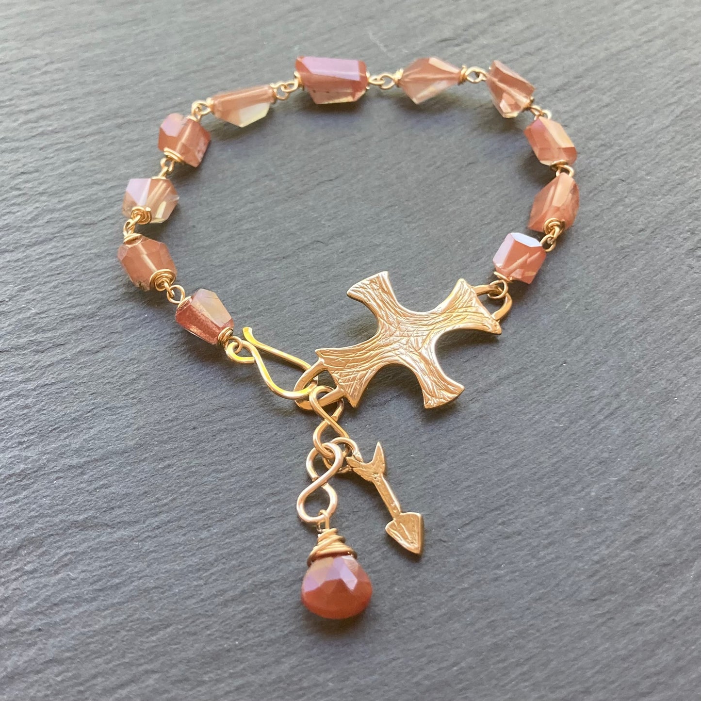 Andesine Labradorite, Gold & Bronze Cross Link Bracelet
