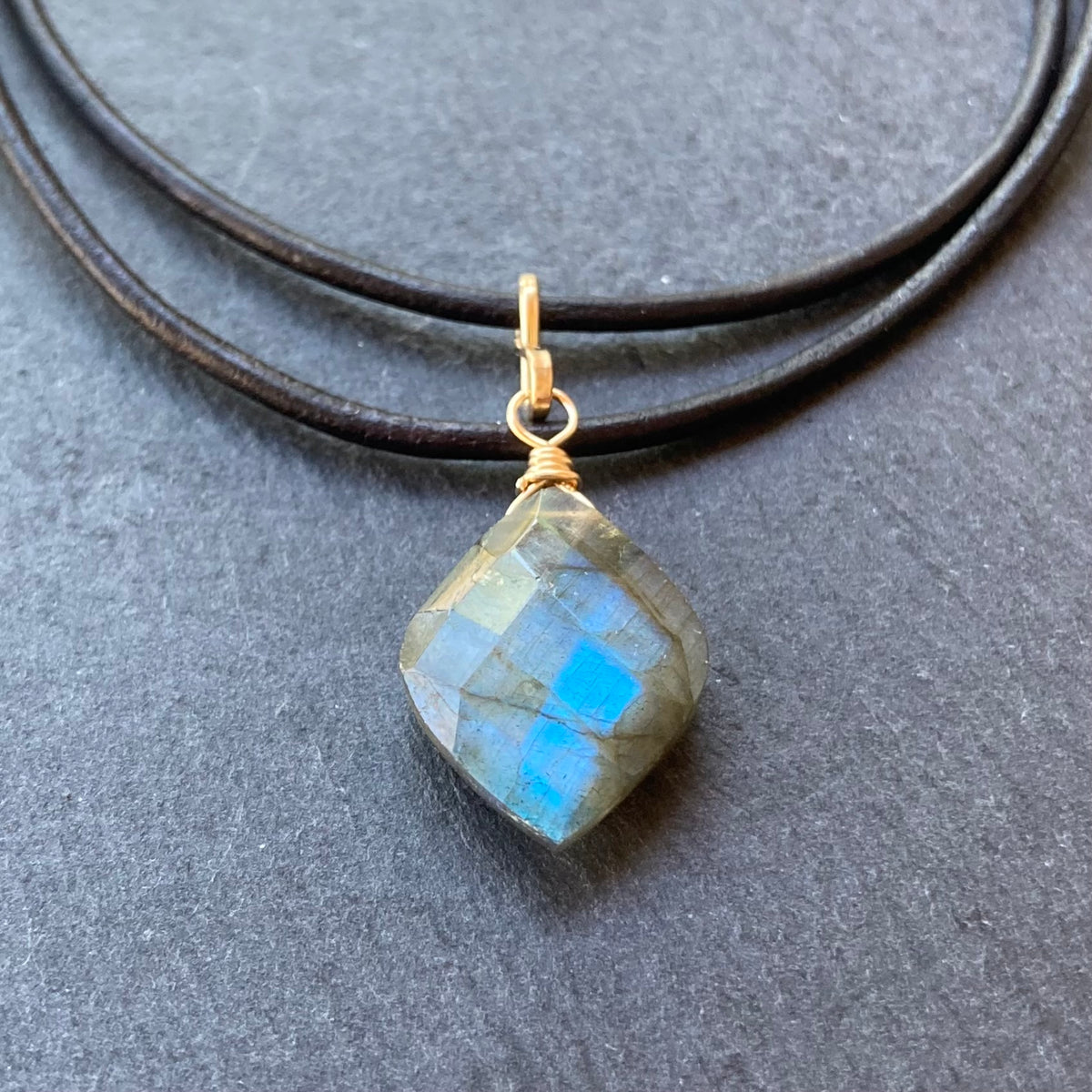 Labradorite & Gold Leather Choker