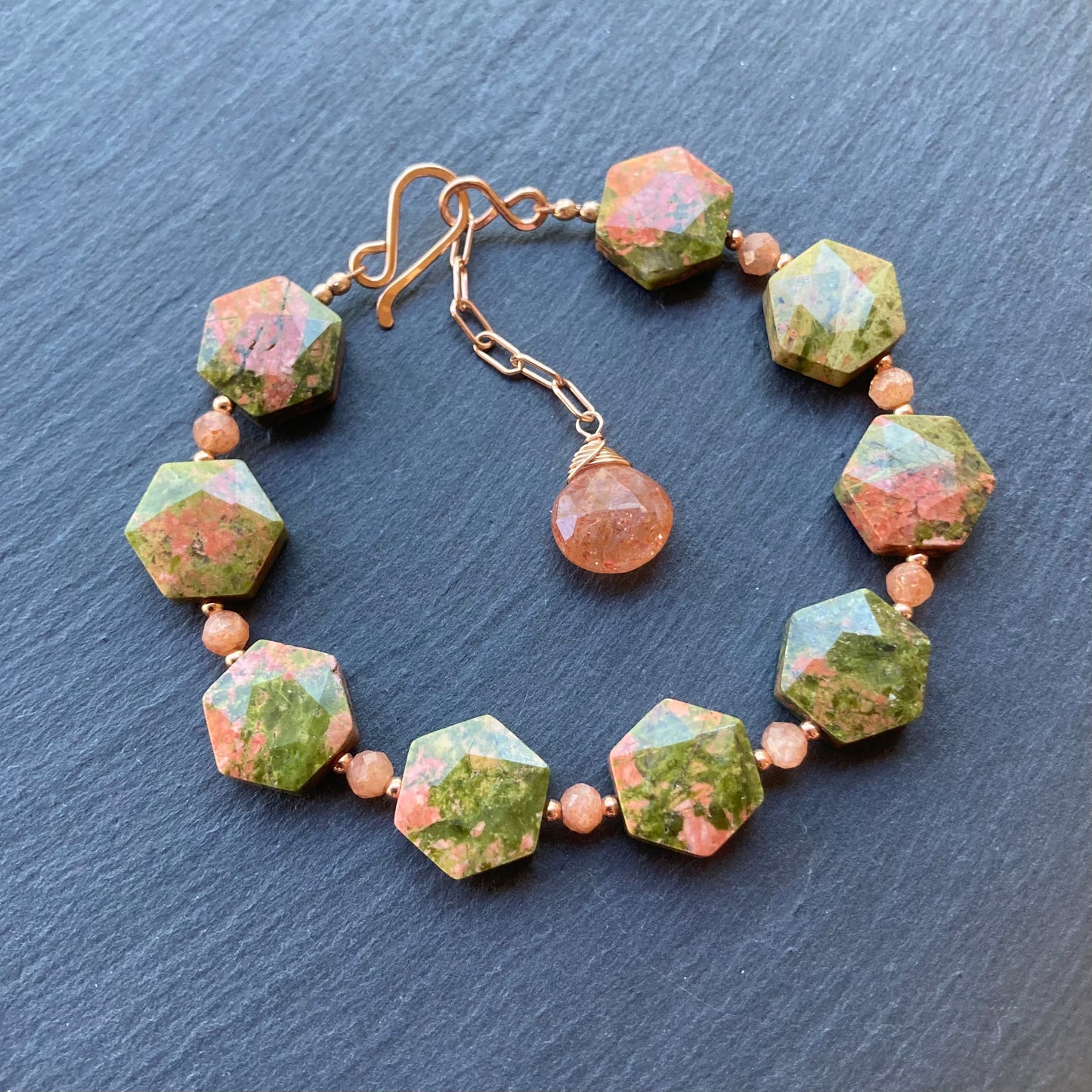 Unakite, Sunstone & Rose Gold Bracelet