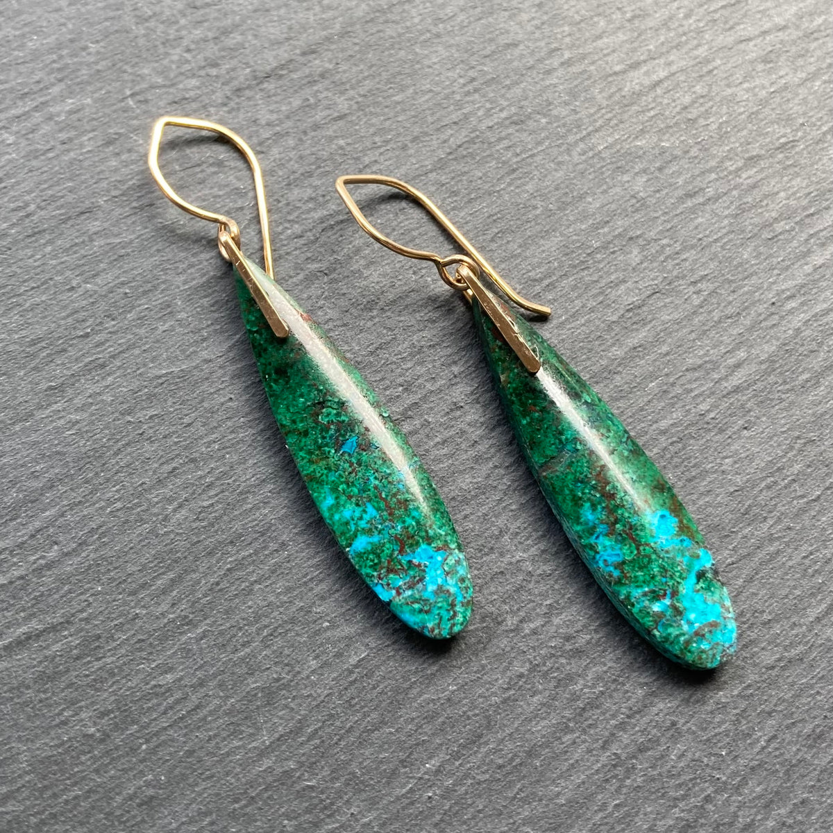 Malachite Chrysocolla & Gold Earrings