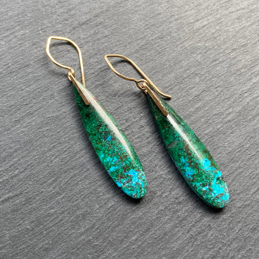 Malachite Chrysocolla & Gold Earrings
