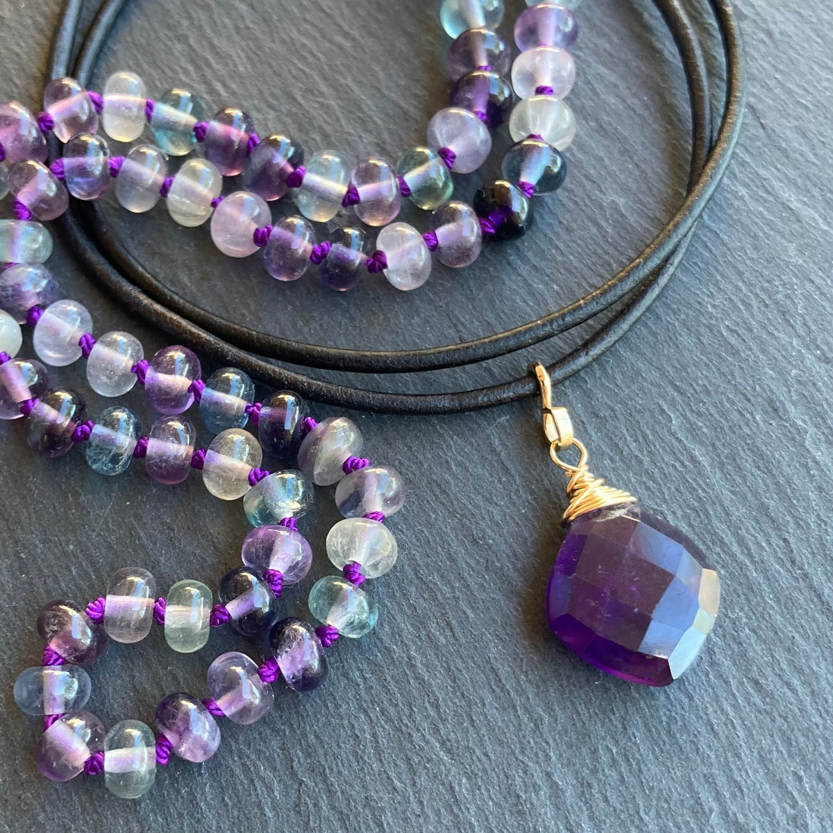Amethyst & Gold Leather Choker