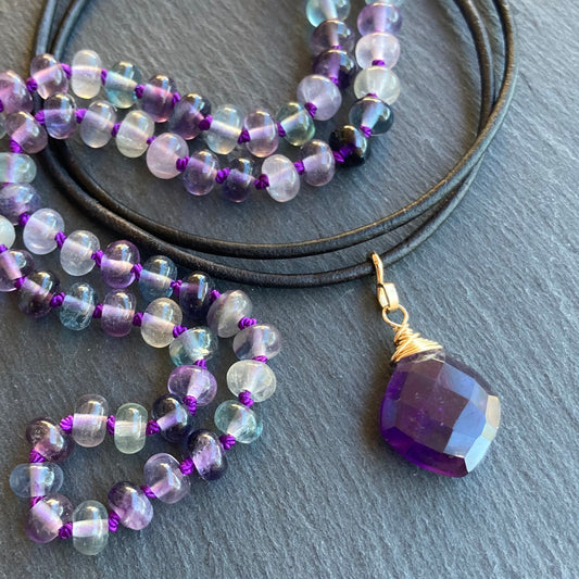 Amethyst & Gold Leather Choker
