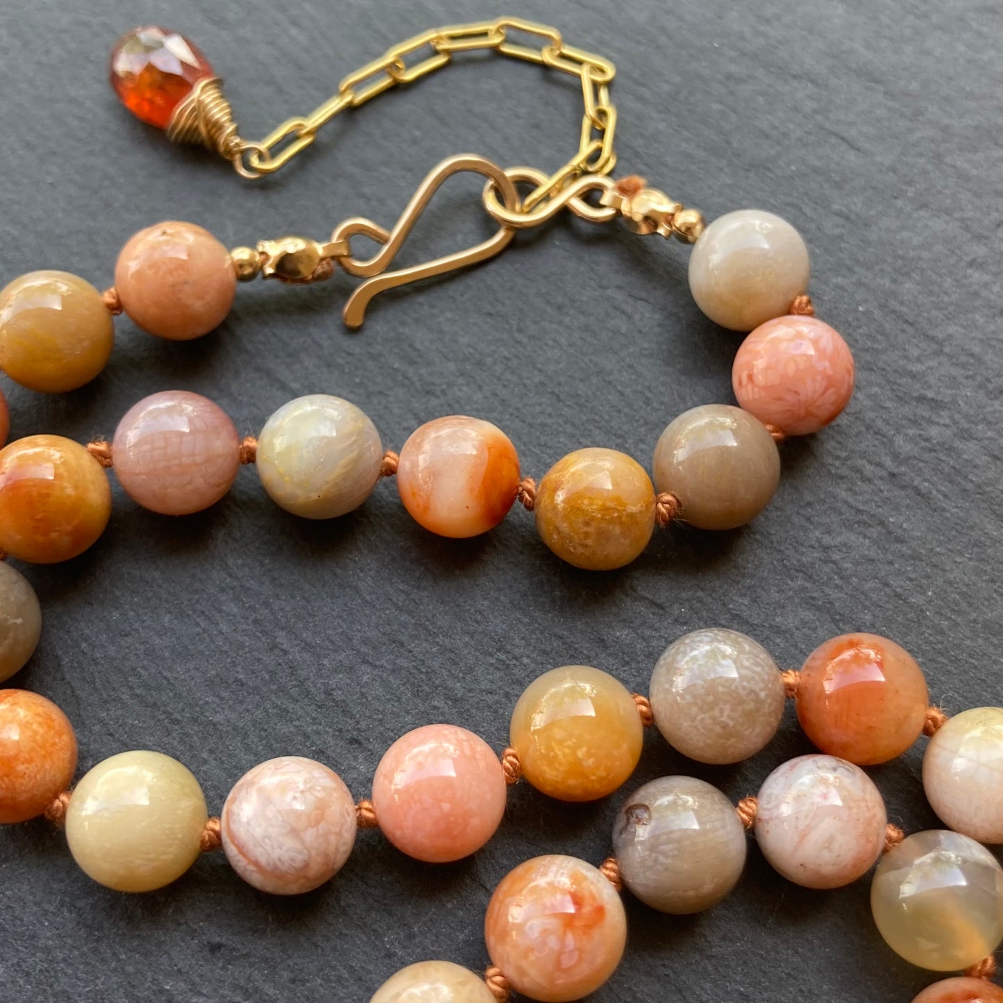 Fossil Coral Hand Knotted Silk Necklace