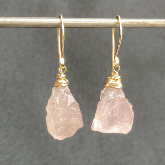 Raw Rose Quartz & Gold Earrings