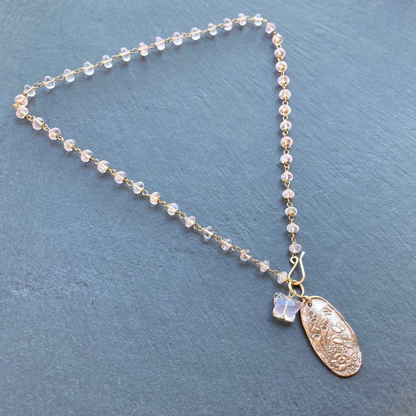 Morganite, Gold & Bronze Spring Garden Pendant Necklace