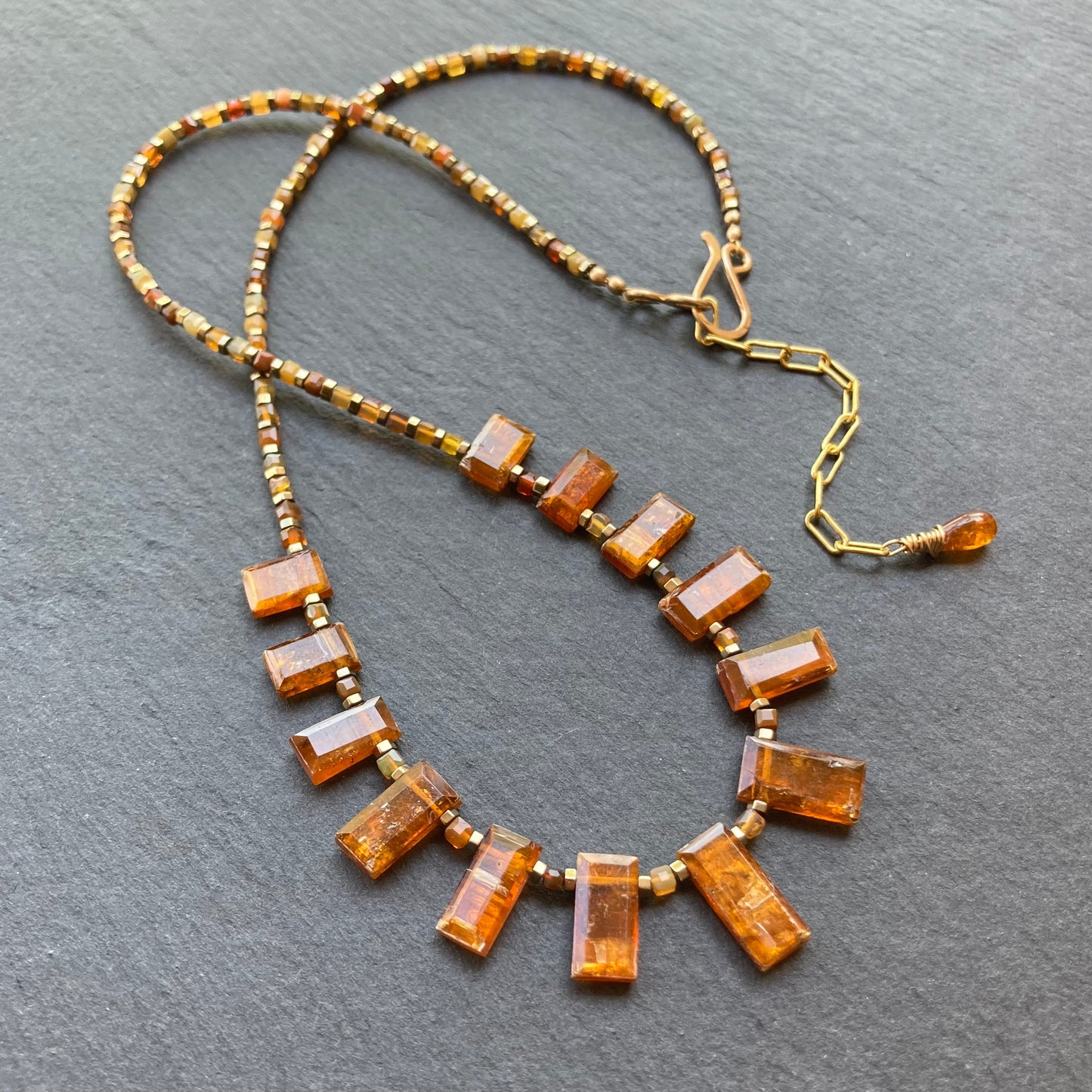 Orange Kyanite, Australian Fire Opal & Pyrite Collar
