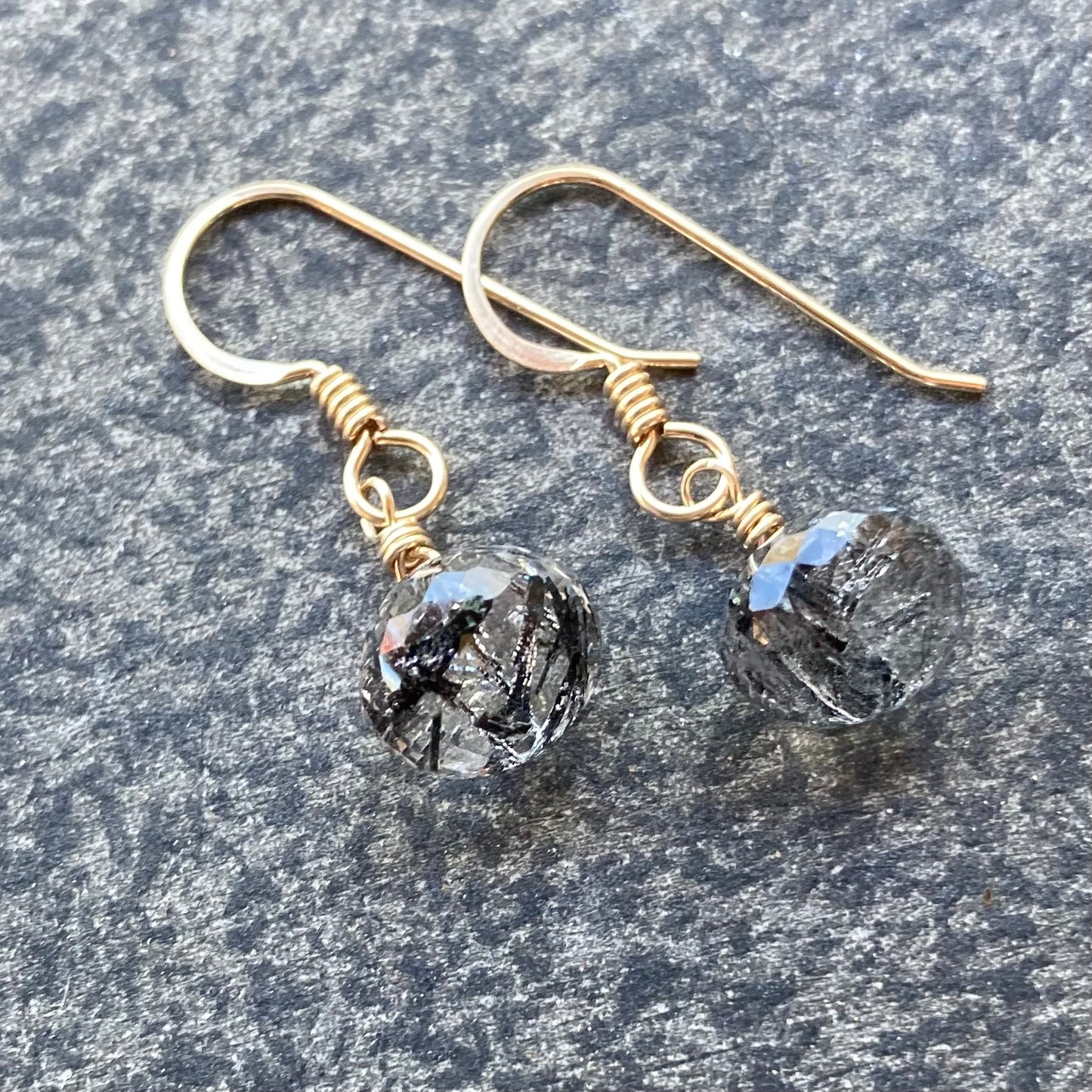 Black Rutilated Quartz & Gold Earrings