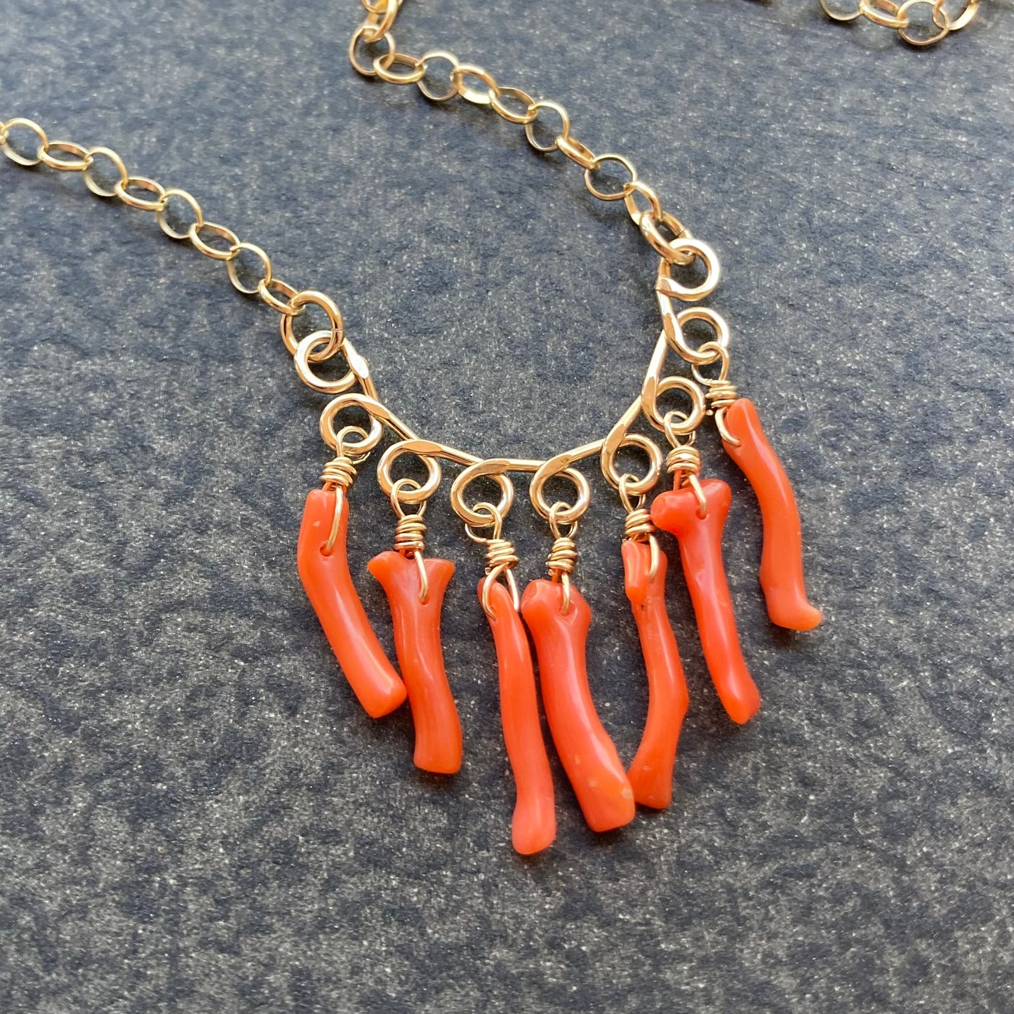 Vintage Coral & Gold Bib Necklace