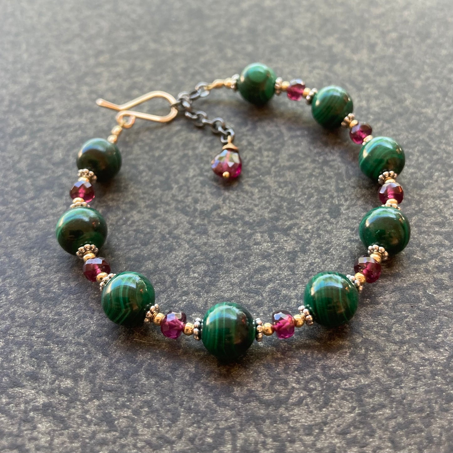 Malachite, Rhodolite & Mixed Metal Bracelet