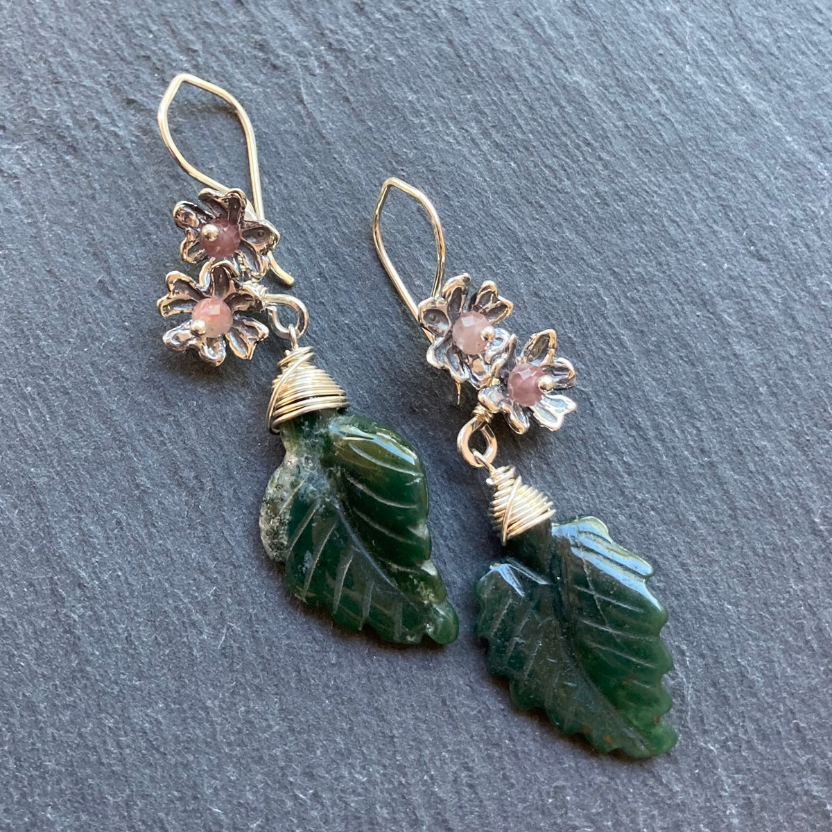 Indian Agate & Sterling Silver Winter Blossom Earrings