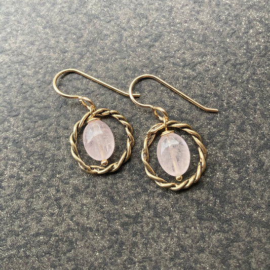 Morganite & Bronze Twisted Hoops