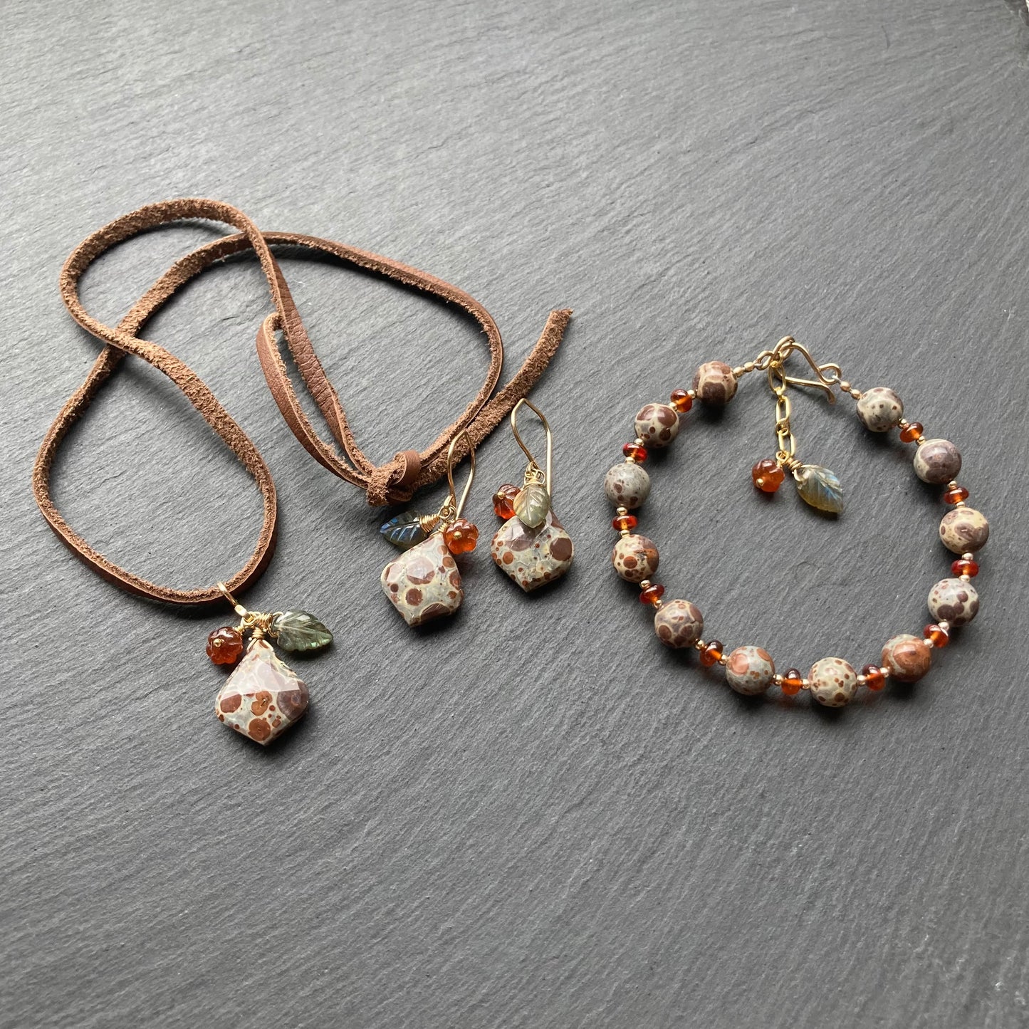 Asteroid Jasper, Hessonite Garnet & Gold Autumn Harvest Bracelet