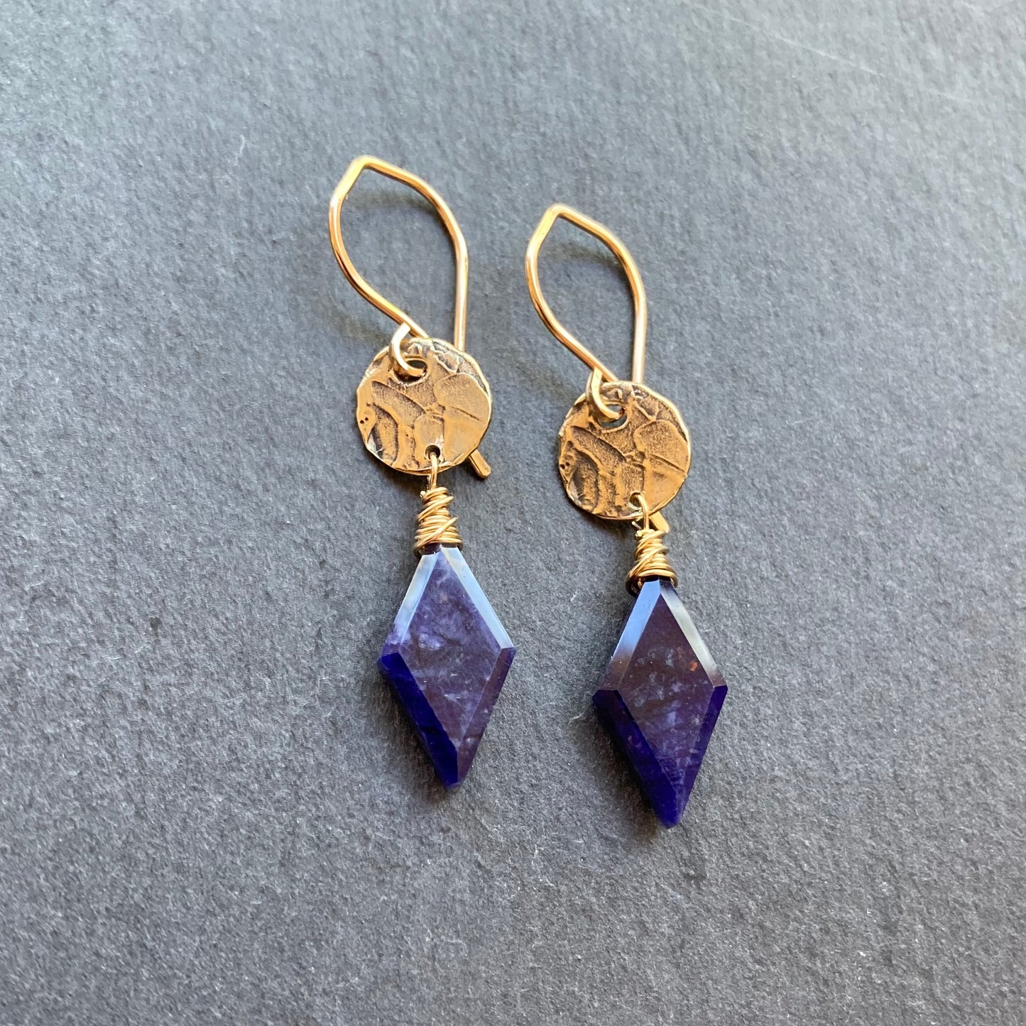 Sodalite, Gold & Bronze Coin Earrings