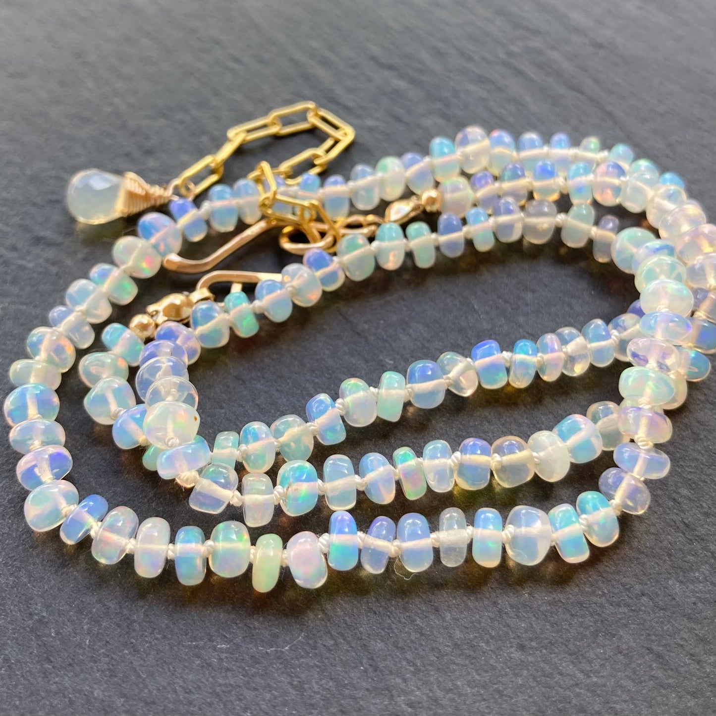 Ethiopian Opal Hand Knotted Silk Necklace