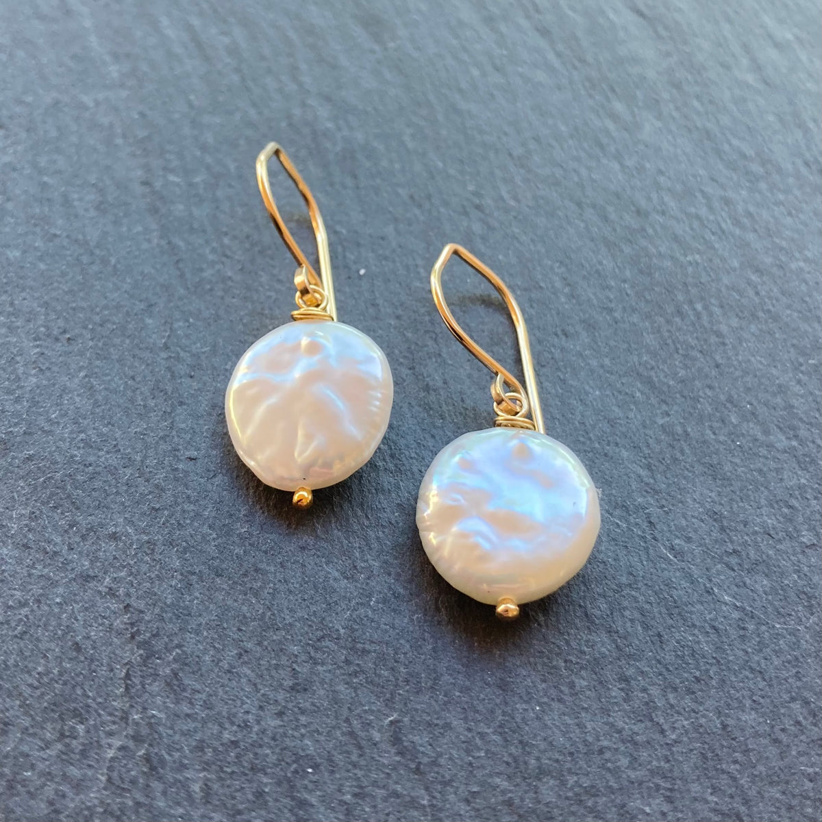 Freshwater Coin Pearl & Gold Earrings