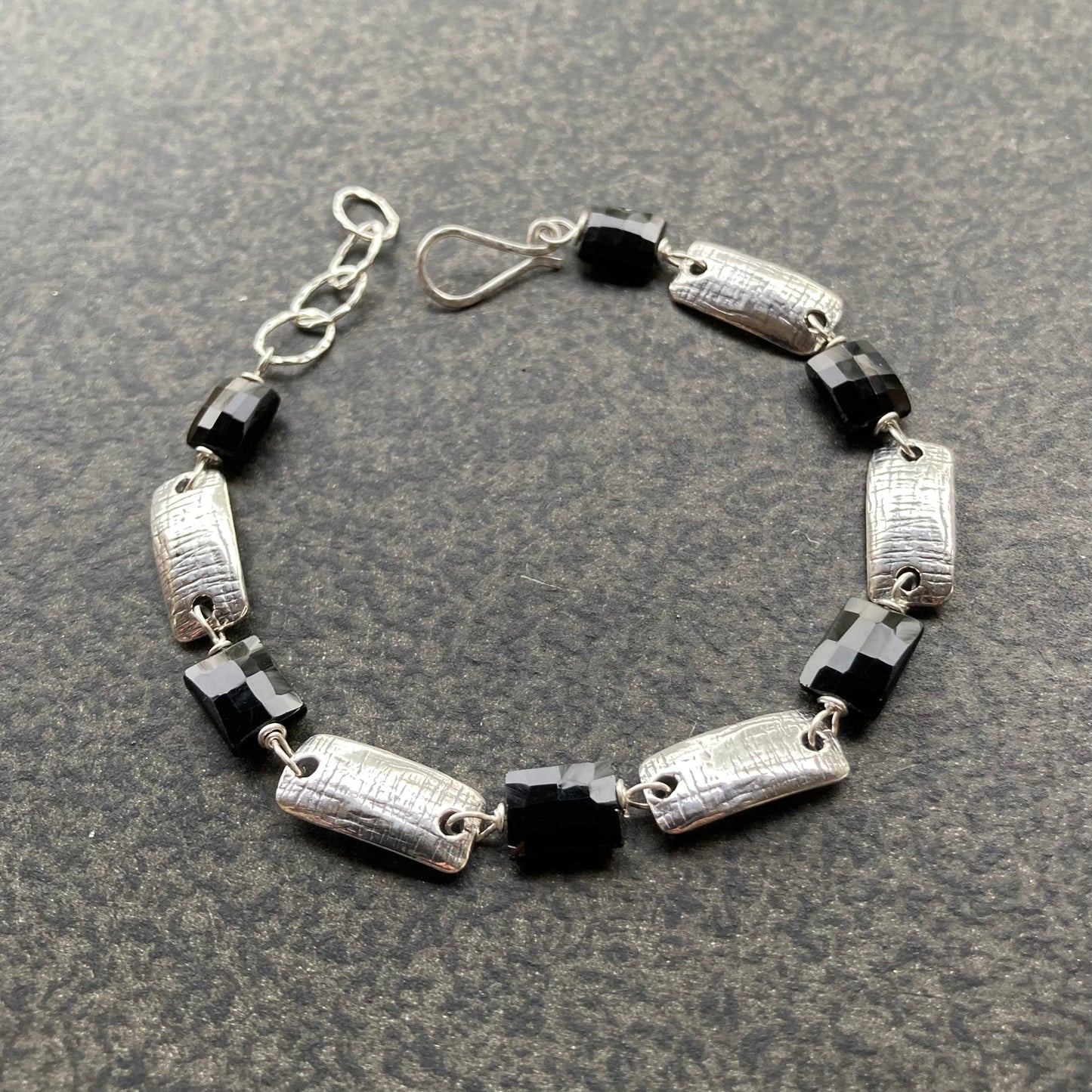 Black Spinel & Sterling Silver Artisan Link Bracelet