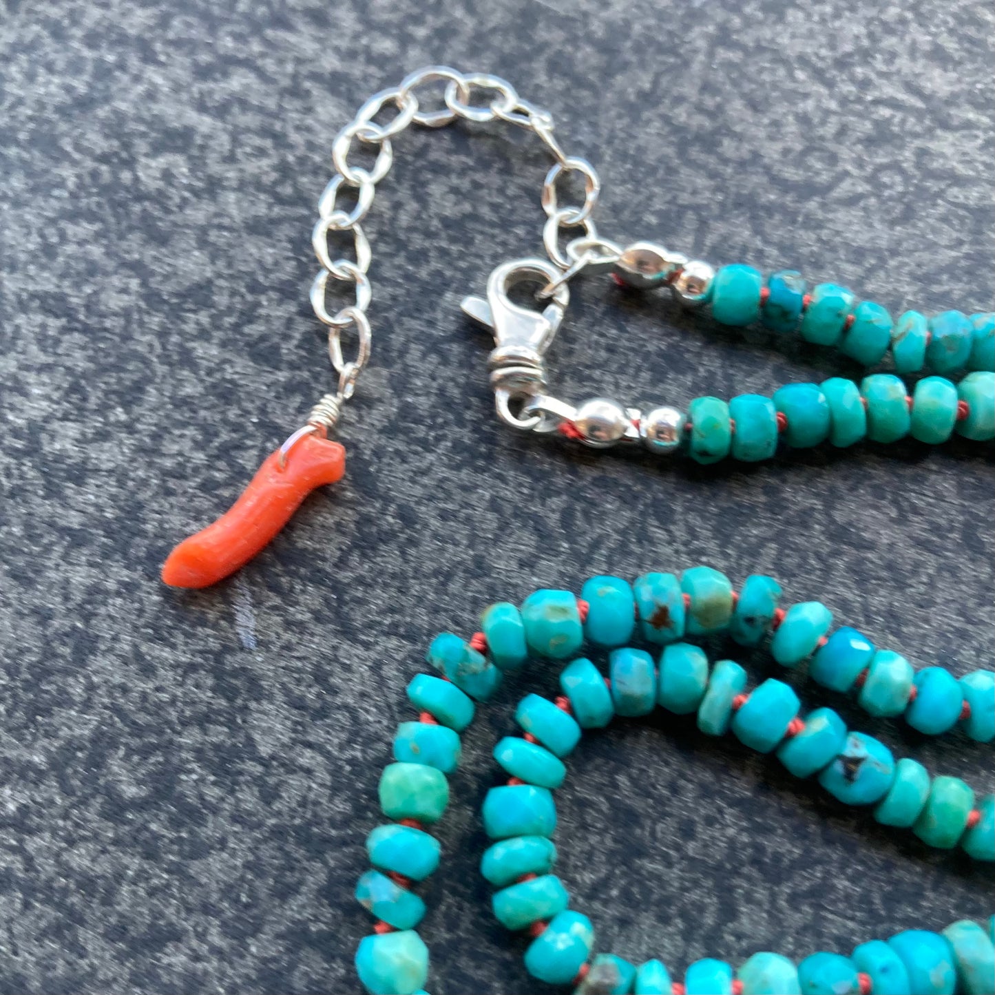 Arizona Turquoise Hand Knotted Coral Silk Necklace