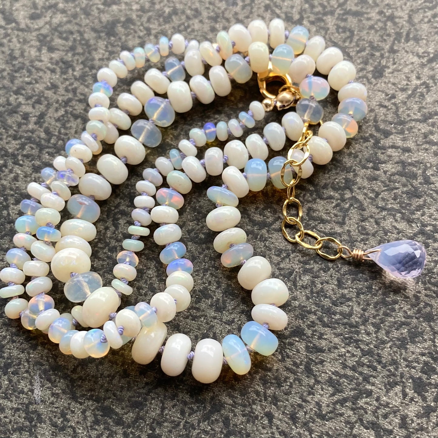 Australian Opal Hand Knotted Lilac Silk Necklace