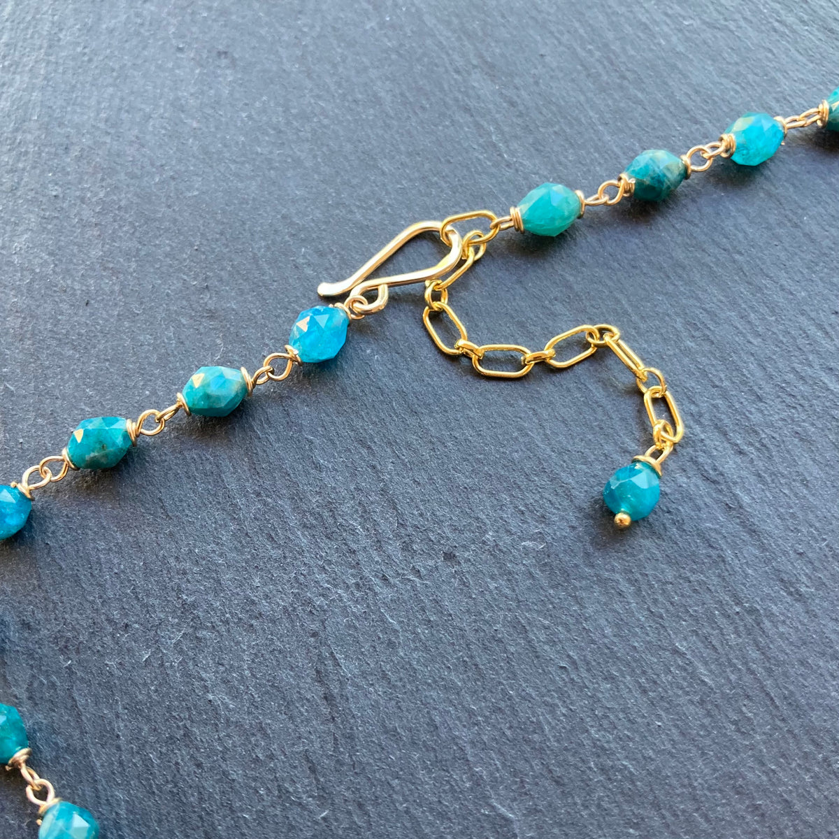 Neon Blue Apatite & Gold Necklace