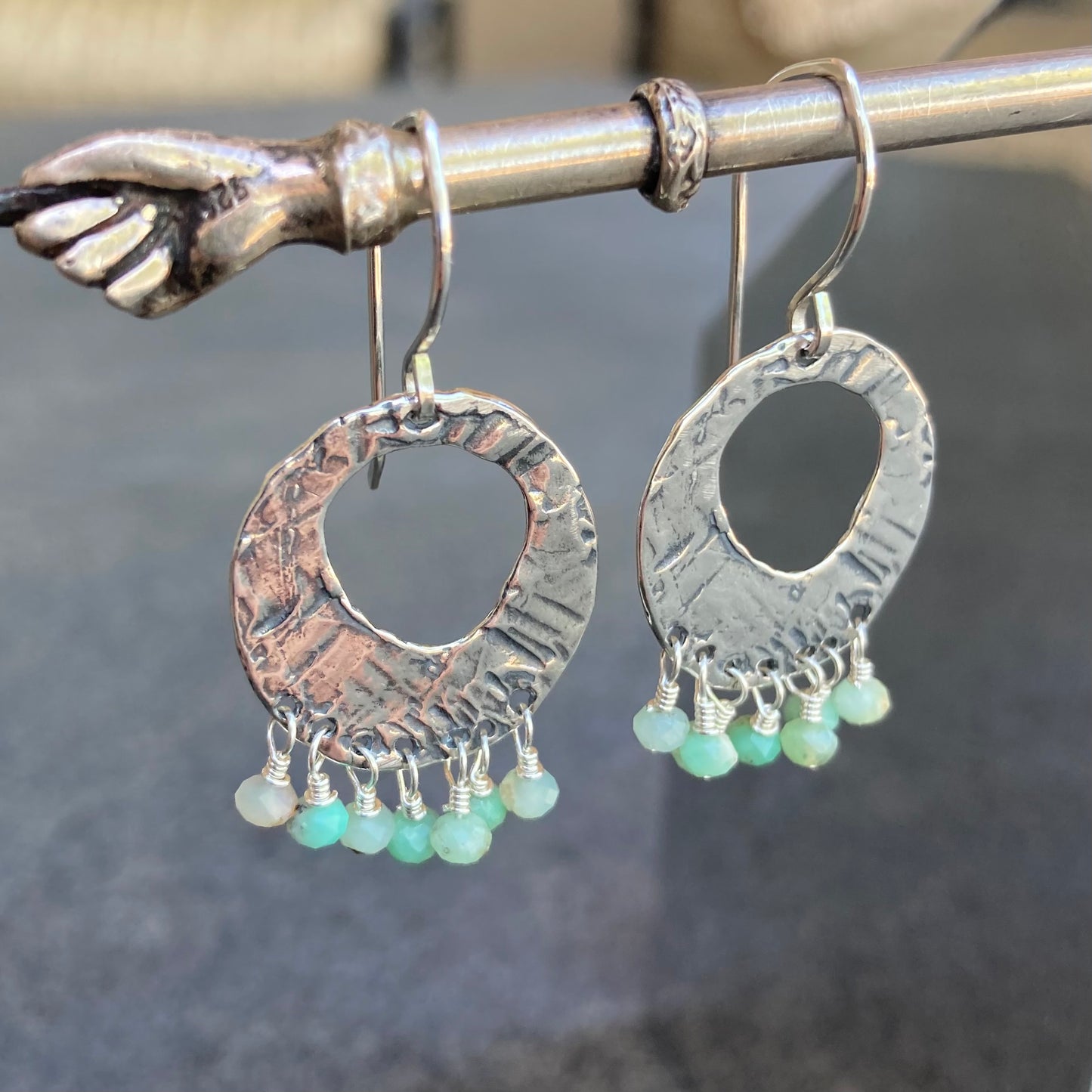 Chrysoprase & Sterling Silver Fringe Hoops