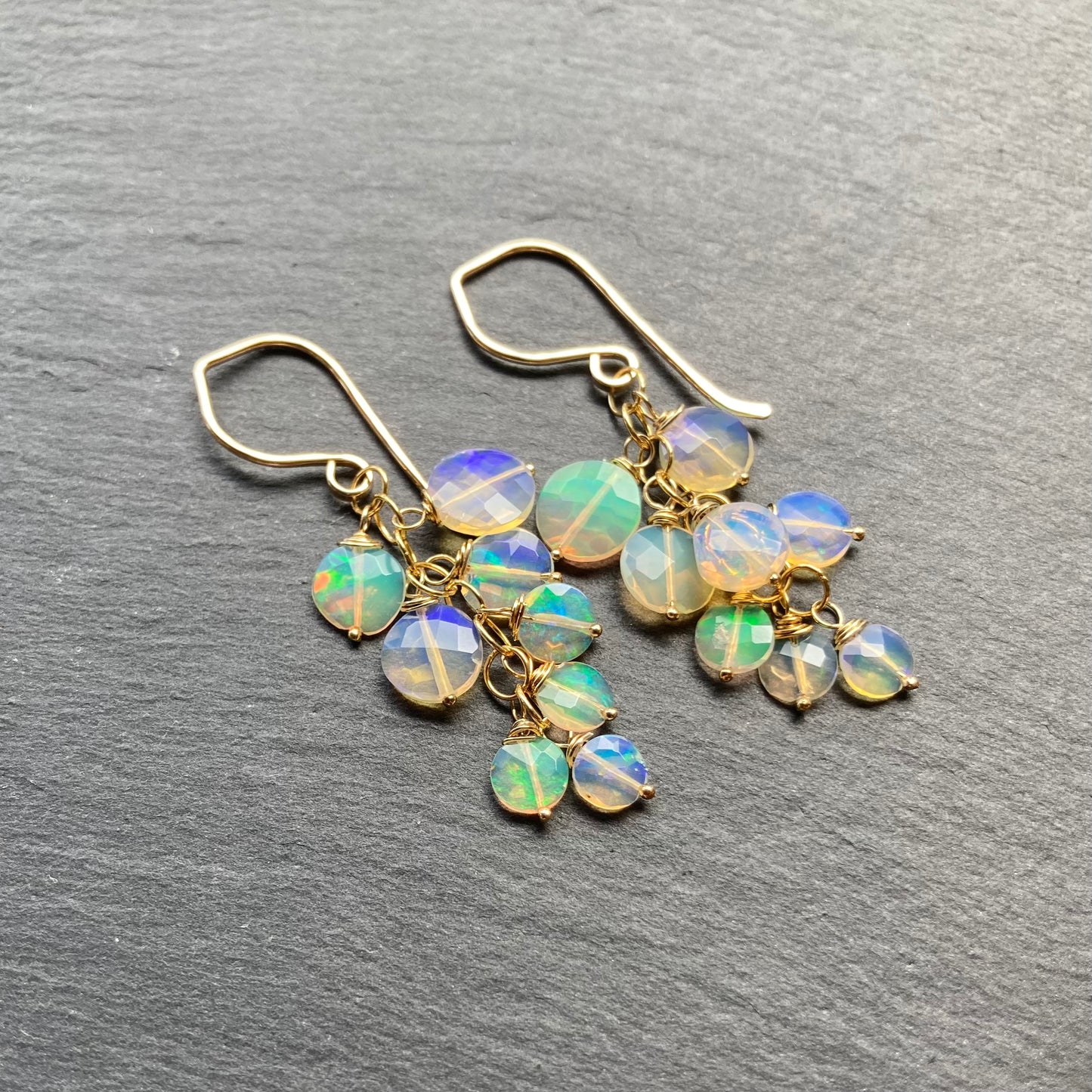 Ethiopian Opal & Gold Bubble Cascade Earrings