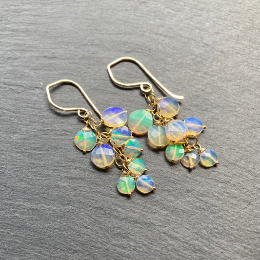 Ethiopian Opal & Gold Bubble Cascade Earrings