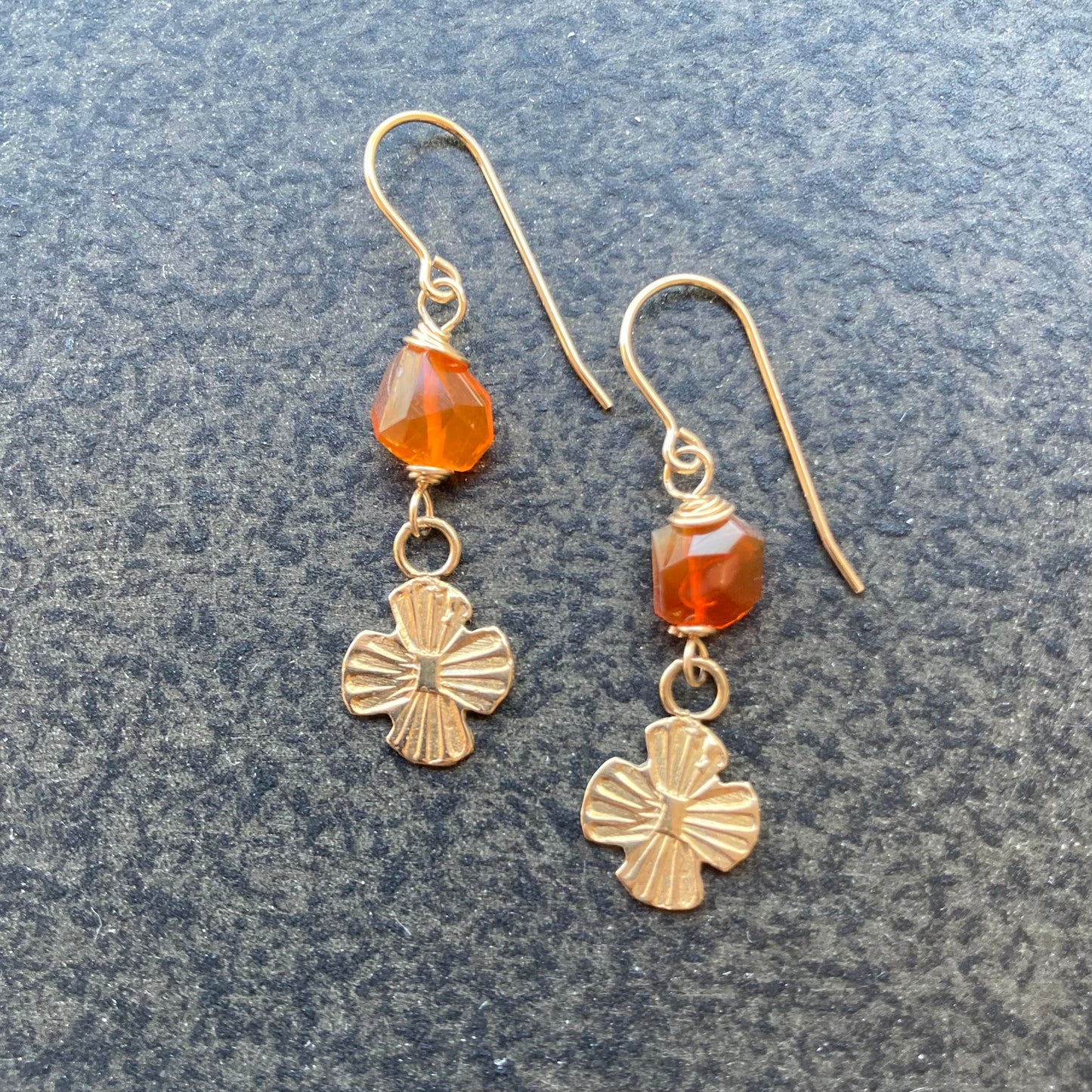 Fire Opal & Bronze Artisan Cross Earrings