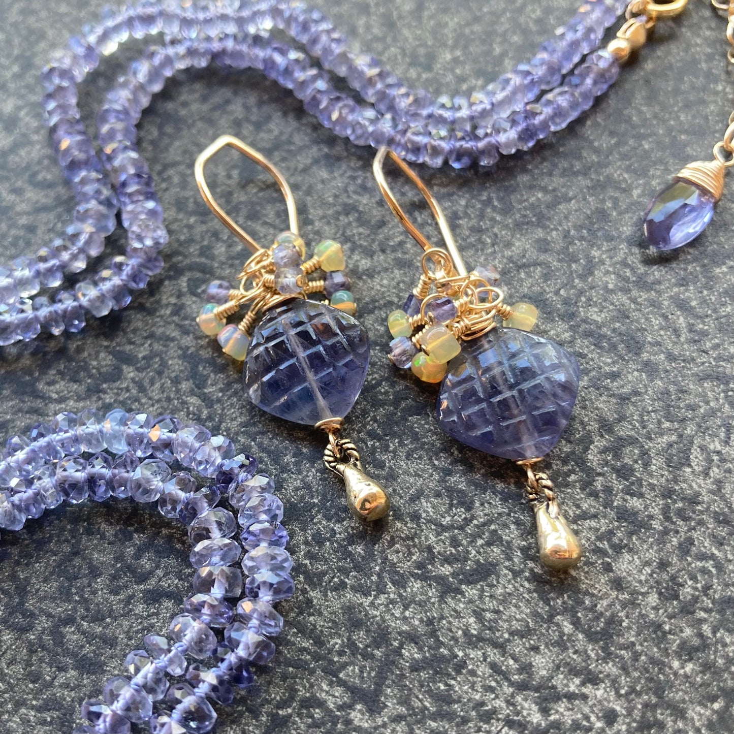 Iolite Hand Knotted Silk Necklace