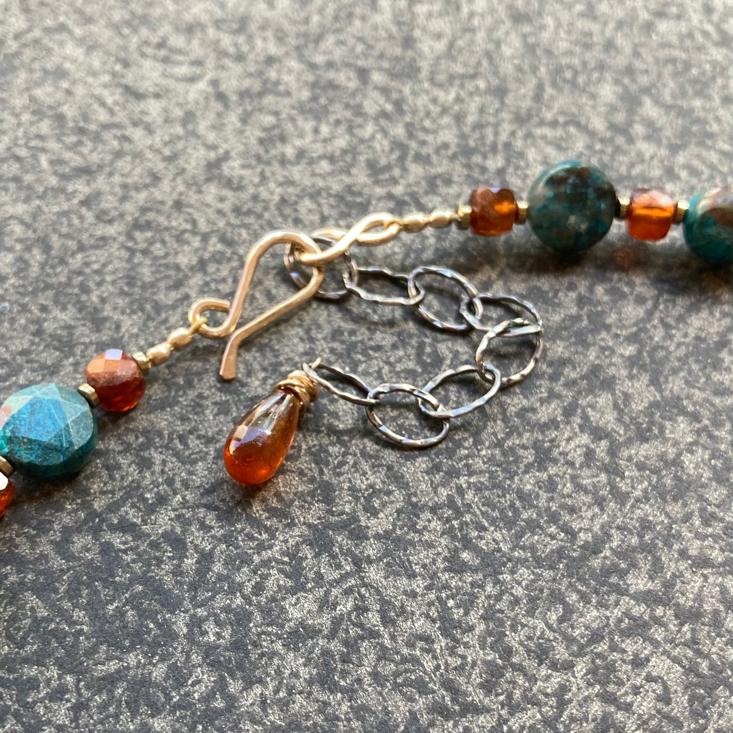 Natural Chrysocolla, Hessonite &  Pyrite Collar