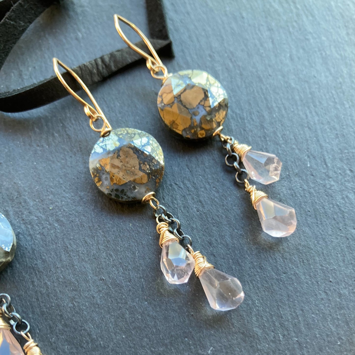 Nipomo Marcasite in Agate, Rose Quartz & Mixed Metal Earrings