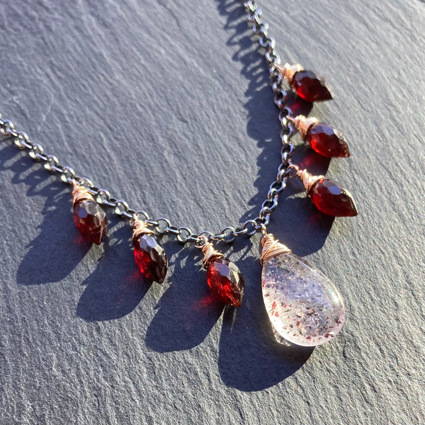 Lepidocrocite, Mozambique Garnet & Mixed Metal Charm Choker