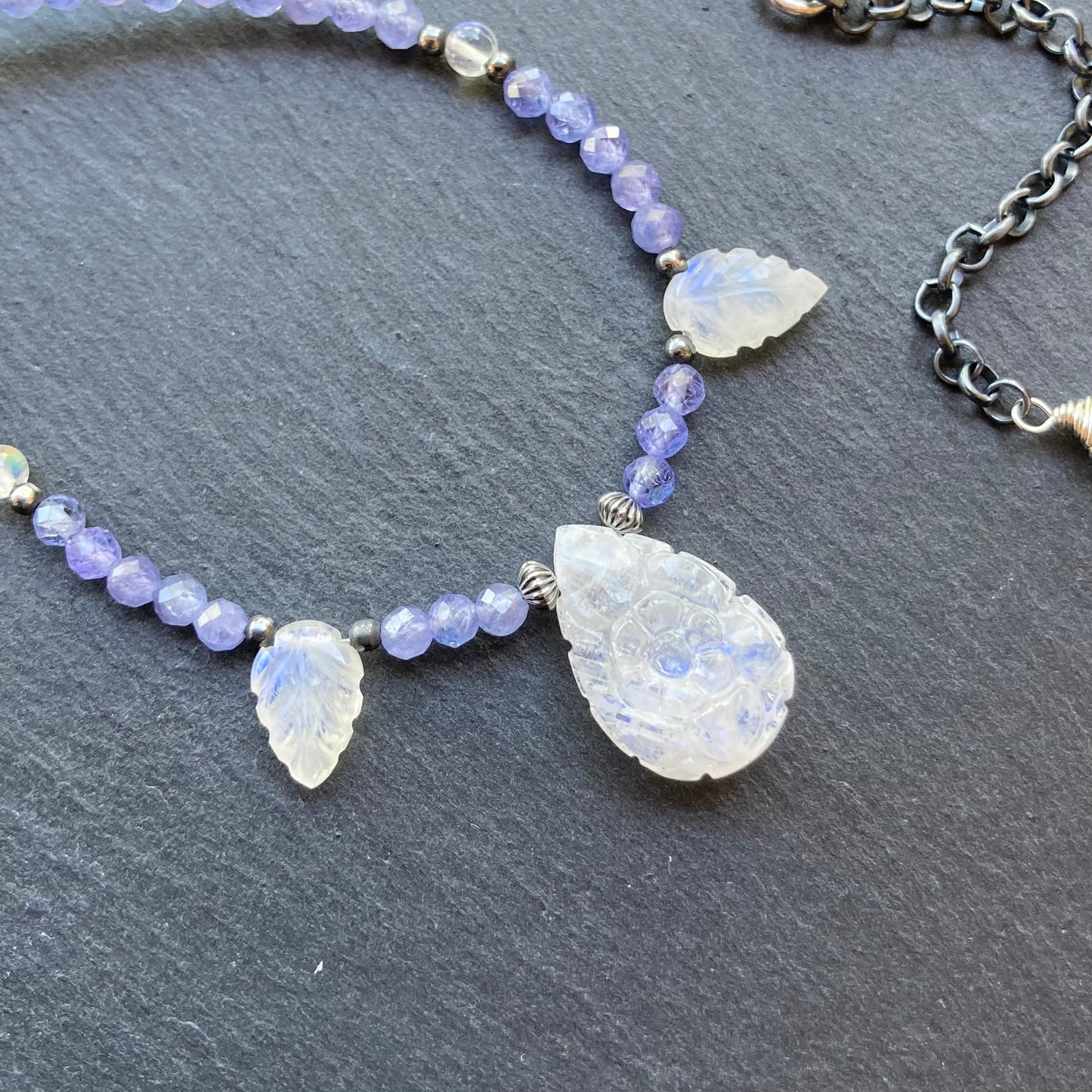 Rainbow Moonstone, Tanzanite & Sterling Silver Choker
